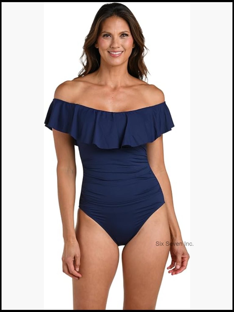 Off Shoulder Ruffle One Piece Swimsuit With Upf 50